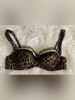 Betsey Johnson Vintage Bikini swimsuit Top Animal Print Black Size Small